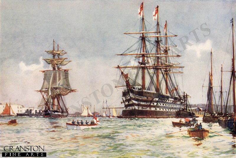 The St Vincent in Portsmouth Harbour by Charles Dixon.