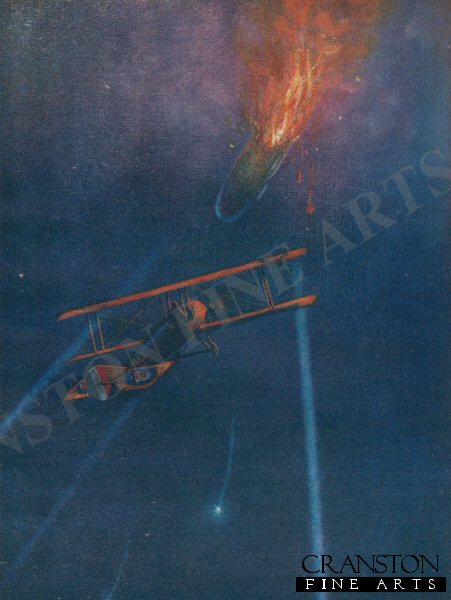 Lieutenant W L Robinson Attacks an Enemy Airship and Brings it Down in Flames by W Avis (P)