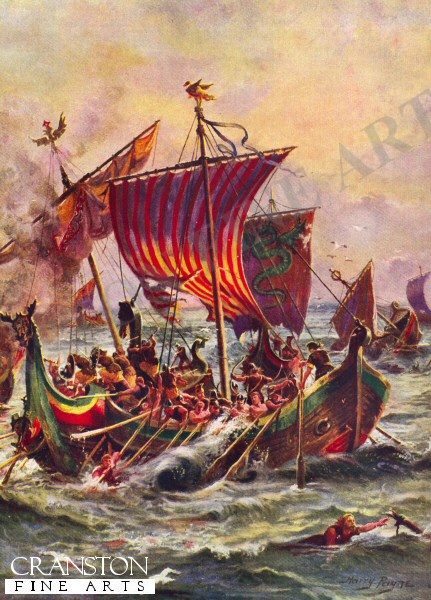 Alfreds Galleys Attacking the Viking Dragon Ships, 897 by Harry Payne (PC)
