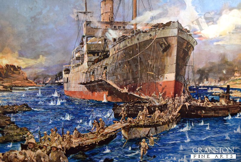 Landing troops From the River Clyde at V Beach Gallipoli Peninsula by Charles Dixon RA (B)