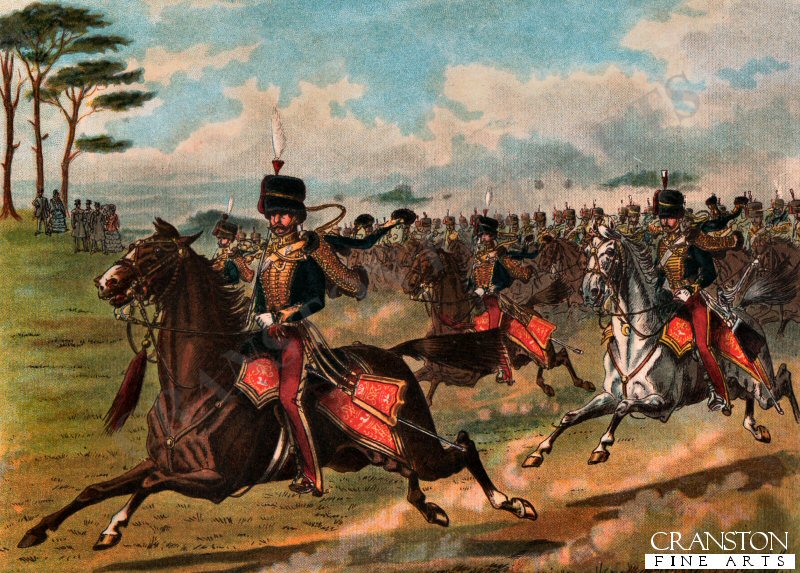 The 11th Hussars (Prince Albert's Own) at a Field Day 1851 by Richard Simkin. (PC)