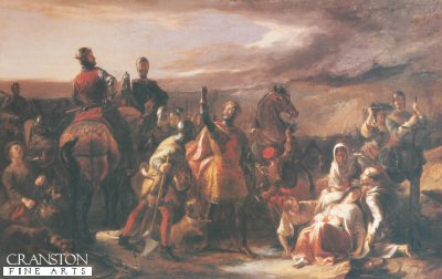 DHM169. Heroism and Humanity (Robert the Bruce) by Sir William Allan. <p> Depicting Robert The Bruce with Soldiers and Priest with Women and Children, probably after Bannockburn. <b><p> Open edition print. <p>Image size 23 inches x 15 inches (58cm x 38cm) DHM169. Heroism and Humanity (Robert the Bruce) by Sir William Allan. <p> Depicting Robert The Bruce with Soldiers and Priest with Women and Children, probably after Bannockburn. <b><p> Open edition print. <p>Image size 23 inches x 15 inches (58cm x 38cm)