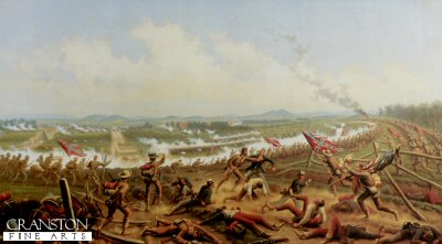 DHM820B.  First Day at Gettysburg by James Walker. <b><p>Open edition print. <p> Image size 12 inches x 8 inches (31cm x 20cm)