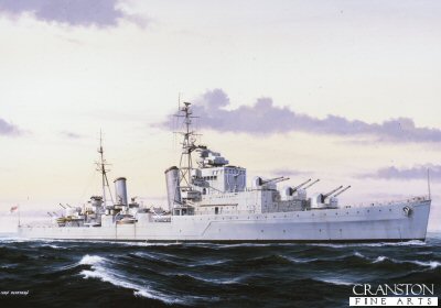 P936. HMS Dido by Ivan Berryman. <p> HMS Dido was launched on 18th July 1939, she took part in the evacuation of troops and defense of Crete, where she was damaged on B gun, killing 46 men. HMS Dido took part in the second Battle of Sirte during 1942, she sank three supply ships off North Africa. She also took part in the Anzio landings and the invasion of Southern France in August 1944. <b><p>Postcard<p> Postcard size 6 inches x 4 inches (15cm x 10cm)