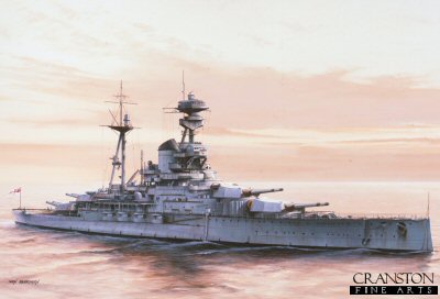 P937. HMS Ramillies by Ivan Berryman. <p>HMS Ramillies took part in the bombardment of Bardia, August 18th 1940. She also took part in the Battle of Cape Teudada. On the 7th May 1942 in the bombardment of Diego Saurez (Madagascar) it was here she was torpedoed by Japanese midget submarines on the 30th May 1942. After repairs she took part in the bombardment of German positions during D-Day, as well as in August bombardments of Southern France.<b><p>Postcard<p> Postcard size 6 inches x 4 inches (15cm x 10cm)