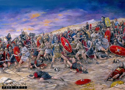 DHM0959PC. Spartacus. The Slaves Revolt - 71 BC by Brian Palmer. <p>  For two years Spartacus and his army of escaped slaves and Gladiators defeated every Roman Legion sent against him. Eventually in 71BC, they were trapped and destroyed by six Legions led by Crassus. <b><p>Collector's Postcard - Restricted Initial Print Run of 100 cards.<p>Postcard size 6 inches x 4 inches (15cm x 10cm)