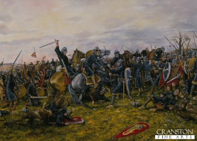 DHM1036PC. Battle of Hastings by Brian Palmer. <p> The Battle of Hastings: While King Harold II  was defeating the Norse invasion at the battle of Stamford Bridge in the north, the Norman invasion led by the Norman Duke William landed in the south. A Norman force of 7,000 warriors sailed across the English Channel in 450 flat boats and landed at Pevensey in Sussex on September 28th. The following two weeks saw the Norman army organising and raiding the local area for supplies. On hearing of the invasion, King Harold marched south from York to London, a distance of 200 miles, in seven days. And on October 13th with his army of 7,000 men took up position on Senlac Hill, 8 miles north of Hastings. Harold took this position as this was the direct route for London. The following day, the Normans attacked the village (which is now the town of Battle). The Battle of Hastings was a battle between King Harolds infantry and the Norman cavalry and archers. The Saxon line threw back the first charge of Norman knights and as the knights began retiring, the Saxons began to pursue the cavalry but a counter attack by Williams disciplined knights cut down the Saxon infantry. King Harold reformed his line before the second Norman cavalry attack was launched. For many hours King Harolds Saxon infantry held their ground against the repeated cavalry charges, both sides suffered heavy losses. As the evening progressed the battle turned the Normans way, William feigned a withdrawal of his cavalry, the Saxon infantry again could not resist to break ranks and pursue the cavalry. Halfway down the hill Williams knights turned and charged the Saxon infantry. King Harold at this time was mortally wounded from an arrow in the eye and the victory was won by the Normans. Each side lost a quarter of their men and during the fighting William the Conqueror had three horses killed under him. Later he ordered the building of Battle Abbey on the battlefield. The way was clear to London and William the Conqueror was crowned King of England on Christmas day at Westminster Abbey. <b><p>Collector's Postcard - Restricted Initial Print Run of 100 cards.<p>Postcard size 6 inches x 4 inches (15cm x 10cm)