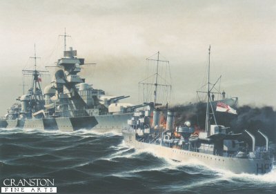 The Attack on the Admiral Hipper by HMS Glowworm by Ivan Berryman. (PC)