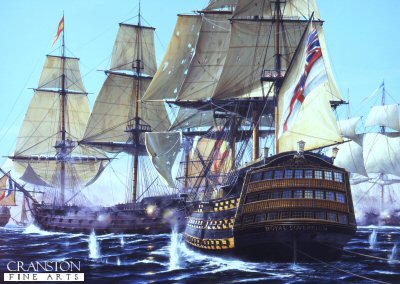 Trafalgar: HMS Royal Sovereign Prepares to Break the Line by Ivan Berryman. (PC)