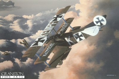 DHM1575PC. Ltn Fritz Kempf by Ivan Berryman. <p>The Fokker DR.1 Triplane (213/17) of Fritz Kempf swoops on a pair of unsuspecting Sopwith Camels whilst on patrol over the Western Front in 1917. Kempfs  practise of having his name painted across the top wing of his aircraft was supplemented by the taunt Do You Remember Me? on the mid wing. His aircraft is depicted in the colours worn by Jasta Boelcke of the Imperial Air Service. <b><p>Collector's Postcard - Restricted Initial Print Run of 100 cards.<p>Postcard size 6 inches x 4 inches (15cm x 10cm)
