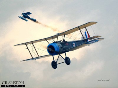 DHM6751B. Tribute to Leonard H Rochford by Ivan Berryman. <p> Recording 18 individual victories plus another 11 shared with other pilots, Leonard 'Tich' Rochford scored most of his victories in the Sopwith Camel. However, under the stewardship of the more experienced Raymond Collishaw - who became the second highest scoring Candian Ace of the war - he flew his early missions with No.3 Naval Air Squadron in the Sopwith Pup. He had forced two Albatros down out of control in March and May 1917 before the victory depicted here on 7th July 1917. In Sopwith Pup N6162 he shared in the destruction of an enemy seaplane with 4 other pilots north of Ostend. He is one of the top 30 Commonwealth Aces of the war, and was awarded the Distinguished Flying Cross and Distinguished Service Cross with Bar. He died in 1986 aged 90. <b><p> Small signed limited edition of 30 prints. <p> Image size 16 inches x 12 inches (41cm x 31cm) DHM6751B. Tribute to Leonard H Rochford by Ivan Berryman. <p> Recording 18 individual victories plus another 11 shared with other pilots, Leonard 'Tich' Rochford scored most of his victories in the Sopwith Camel. However, under the stewardship of the more experienced Raymond Collishaw - who became the second highest scoring Candian Ace of the war - he flew his early missions with No.3 Naval Air Squadron in the Sopwith Pup. He had forced two Albatros down out of control in March and May 1917 before the victory depicted here on 7th July 1917. In Sopwith Pup N6162 he shared in the destruction of an enemy seaplane with 4 other pilots north of Ostend. He is one of the top 30 Commonwealth Aces of the war, and was awarded the Distinguished Flying Cross and Distinguished Service Cross with Bar. He died in 1986 aged 90. <b><p> Small signed limited edition of 30 prints. <p> Image size 16 inches x 12 inches (41cm x 31cm)
