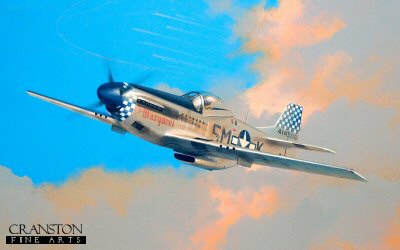 DHM6767B. Tribute to Clyde East by Ivan Berryman. <p> Clyde East joined the Royal Canadian Air Force and by 1942 was flying P-51 Mustangs with No.414 Sqn RCAF in England. He then transferred to the US Air Force, joining the 15th Tactical Reconnaissance Squadron. He is shown here in P.51D Mustang 44-14306 5M-K, 'Lil Margaret', April 1945. In more than 200 missions he scored 13 victories, later serving in Korea flying RF-80 Shooting Stars and retiring in 1965. He died in 2014. <p> Professionally produced using a high quality inkjet digital press and printed on 300gsm art stock. <b><p> Signed Ltd. Ed of 300 Prints. <p> Image Size 13.4 inches x 9.4 inches (34cm x 24cm) Paper Size 16.5 Inches x 11.7 inches (42cm x 29.6) DHM6767B. Tribute to Clyde East by Ivan Berryman. <p> Clyde East joined the Royal Canadian Air Force and by 1942 was flying P-51 Mustangs with No.414 Sqn RCAF in England. He then transferred to the US Air Force, joining the 15th Tactical Reconnaissance Squadron. He is shown here in P.51D Mustang 44-14306 5M-K, 'Lil Margaret', April 1945. In more than 200 missions he scored 13 victories, later serving in Korea flying RF-80 Shooting Stars and retiring in 1965. He died in 2014. <p> Professionally produced using a high quality inkjet digital press and printed on 300gsm art stock. <b><p> Signed Ltd. Ed of 300 Prints. <p> Image Size 13.4 inches x 9.4 inches (34cm x 24cm) Paper Size 16.5 Inches x 11.7 inches (42cm x 29.6)