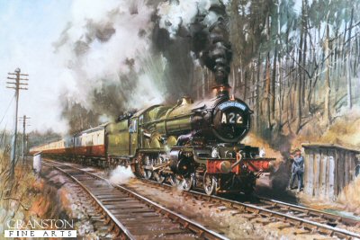 F6.  Cathedral Express by Terence Cuneo. <p> Features Great Western Clun Castle. <b><p>  Open edition print. <p> Image size 21 inches x 31 inches (53cm x 79cm)