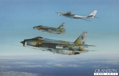 KA2.  Cold War Intercept by Keith Aspinall. <p>Lightnings of No.11 Sqn intercept a Soviet Bear over the North Sea<p>Last 20 prints available.</b>.<b><p>Open edition print. <p> Image size 14.5 inches x 9.5 inches (37cm x 24cm)