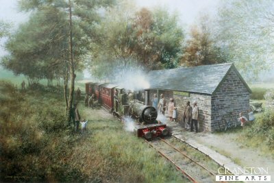 LE0203. Preservation Pioneer by Don Breckon. <p>The first train run by the Talyllyn Railway Preservation Society arriving at Rhydyronen Station on Whit Monday, 14th May 1951, hauled by locomotive No.2 Dolgoch, built for the railway in 1866.<p><b>Less than 50 copies available of this sold out edition.</b><b><p>Signed by David Curwen and John Snell.<p>Signed limited edition prints.  <p>Image size 24 inches x 16 inches (61cm x 41cm)