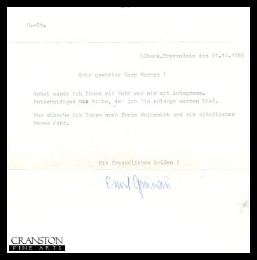 Knights Cross Winner Ernst Grunau - Original Signed Letter.
