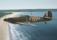  Hurricane LK-M of No.87 Squadron piloted by Flt Lt Alex Thom DFC limps over the south coast of England on 19th August 1942. While supporting troops on the ground at Dieppe, the Hurricane was hit by ground fire and lost oil pressure. Alex Thom got the damaged aircraft back to Britain, making a forced landing at East Den. Ferried back to 87 Sqns airfield, he immediately set off once more for Dieppe in Hurricane LK-A. 