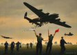  During the years of the German occupation of Holland in World War II, more than 20,000 Dutch civilians perished through starvation and lack of basic provisions. Operation Manna was set in motion on Sunday, 29th April 1945 when Lancasters of the Royal Air Force began the first of 2,835 sorties, dropping 6,672 tons of food, to relieve the crisis in the Netherlands.  These humanitarian missions continued until 8th May, saving many thousands of civilians from certain death by starvation and malnutrition.  Here, Lancaster 4K765, LS-Z of 15 Sqn piloted by Flying Officer Jack Darlow, releases its precious cargo over a sports field north of The Hague.  Also in the crew was Alistair Lamb the Rear Gunner. 