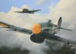  So often overshadowed by its own achievements as a ground attack aircraft, Hawkers mighty Typhoon also proved itself a formidable adversary in air to air combat as demonstrated by the successes of F/Lt (later Wing Commander) J R Baldwin who claimed no fewer than three Bf.109G4s in the skies above Kent on 20th January 1943 in a single sortie. Baldwin finished the war as the highest-scoring Typhoon pilot of all with 15 confirmed victories, one shared, one probable and four damaged. He was tragically lost over Korea in 1952 whilst on an exchange posting with the USAF, but is depicted here at the peak of his powers, flying Typhoon 1B DN360 (PR-A) of 609 Sqn. 