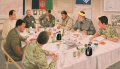  Christmas dinner with Commander TFH Brigadier Patrick Sanders DSO OBE hosting Brigadier General Sherrin Shah and Brigadier General Mohammad Hakim Angar, Chief of Police in Helmand, along with their respective colonels and chiefs of staff. 