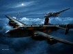  On the night of  Friday 26th November 1943,  97 Squadron Bombers on there way to bomb targets in Stuttgart, Germany were intercepted by Night Fighters.  The painting shows Halifax Mk V   LK946 MP-F being attacked by the night fighter pilots Major Wilhelm Herget of the Stab I./NJG 4 (flying a Bf 110 G-4 from Florennes airfield, Belgium) and Hauptmann Eckart-Wilhelm von Bonin of the Stab II./NJG 1 (flying a Bf 110 G-4 from St Trond (Sint-Truiden) airfield, Belgium).  6 of the crew managed to parachute from the stricken aircraft but the mid upper gunner Sgt. Berndt was killed while returning fire. 