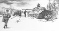  On a lonely road, deep among the snowy hills of the Ardennes, American troops gaze in awe at a German 'King Tiger' tank. Despite its apparently vast superiority over Allied armour, the mighty tank has been abandoned simply through lack of fu......