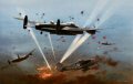 Part of the RAF Bomber offensive of night time raids over Germany, a Lancaster squadron not only dodge the German flak and searchlights but are also attacked by German night fighters. An Fw190 is shown about to attack a Lancaster bomber.......