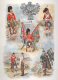  Top : Badge.  Left : Officer, Review Order, 1855.  Right : Private, Marching Order, 1863. Centre : Colour-Sergeant (Review Order) and Colours of the Regiment, 1892.  Bottom Left : Officer and Sergeant, Drill Order, 1892.  Bottom Right : Piper, Review Order, 1892. 