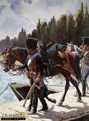 UN117. Garde Imperiale - Chasseur a Cheval - Campagne de 1809 by L Rousselot. <p>Copyright Anne S K Brown Collection, who gave permission for 1000 copies to be produced.<b><p> Open edition print. <p> Image size 8 inches x 12 inches (20cm x 31cm)