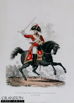 UN368.  Officer, 2nd Regiment of Life Guards in Full Dress by J C Stadler after Charles Hamilton Smith. <p>Modern reprint of the coloured lithograph vignettes by J C Stadler after Charles Hamilton Smith from Charles Hamilton Smiths Costumes of the Army of the British Empire, according to the last regulations 1812, published by Colnaghi & Co. 1812-1815, showing the British uniform of 1812 during the Napoleonic war.  Only 800 have been reprinted in 2002. <b><p> Open edition print. <p> Image size 9 inches x 11 inches (23cm x 28cm)