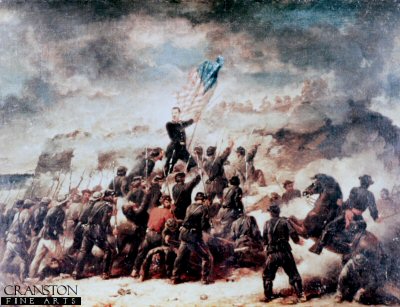 VAR131.  Union Assault on Confederate Works by Winner. <b><p>Open edition print. <p> Image size 12 inches x 8 inches (31cm x 20cm)