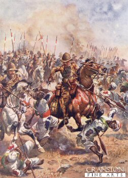 VAR600.  Charge of the 21st Lancers, Battle of Omdurman by Harry Payne. <b><p> Open edition reprint of original chromolithograph. <p> Image size 12 inches x 9 inches (31cm x 23cm)